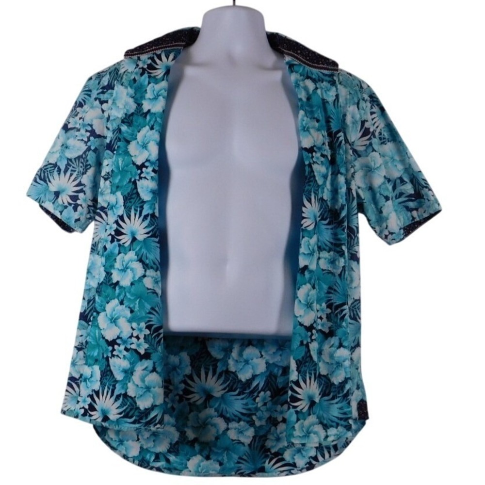 Sunrise Kingdom Mens Blue-Green Tropical Short Sleeve Button Up XL - Picture 2 of 11